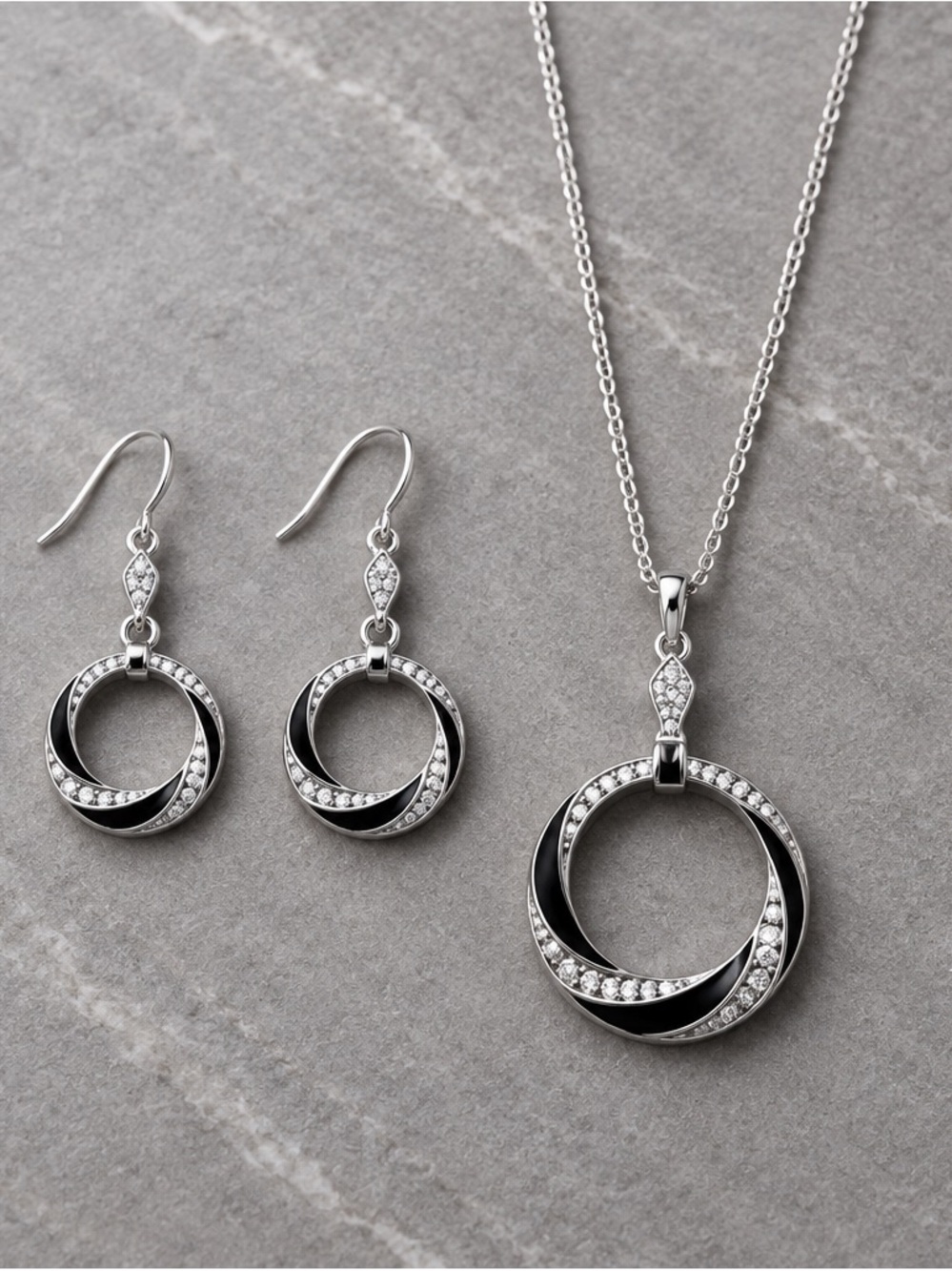 Black & Clear Crystal Circle Pendant Necklace